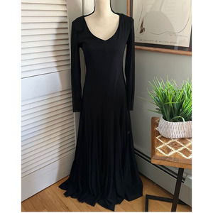NEWPORT NEWS Womens Long Sheer Sleeve V-Neck Maxi Dress Flared Hem Goth | 8